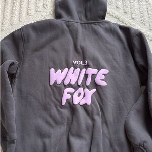 White Fox Boutique Gray Hoodie with Purple Logo